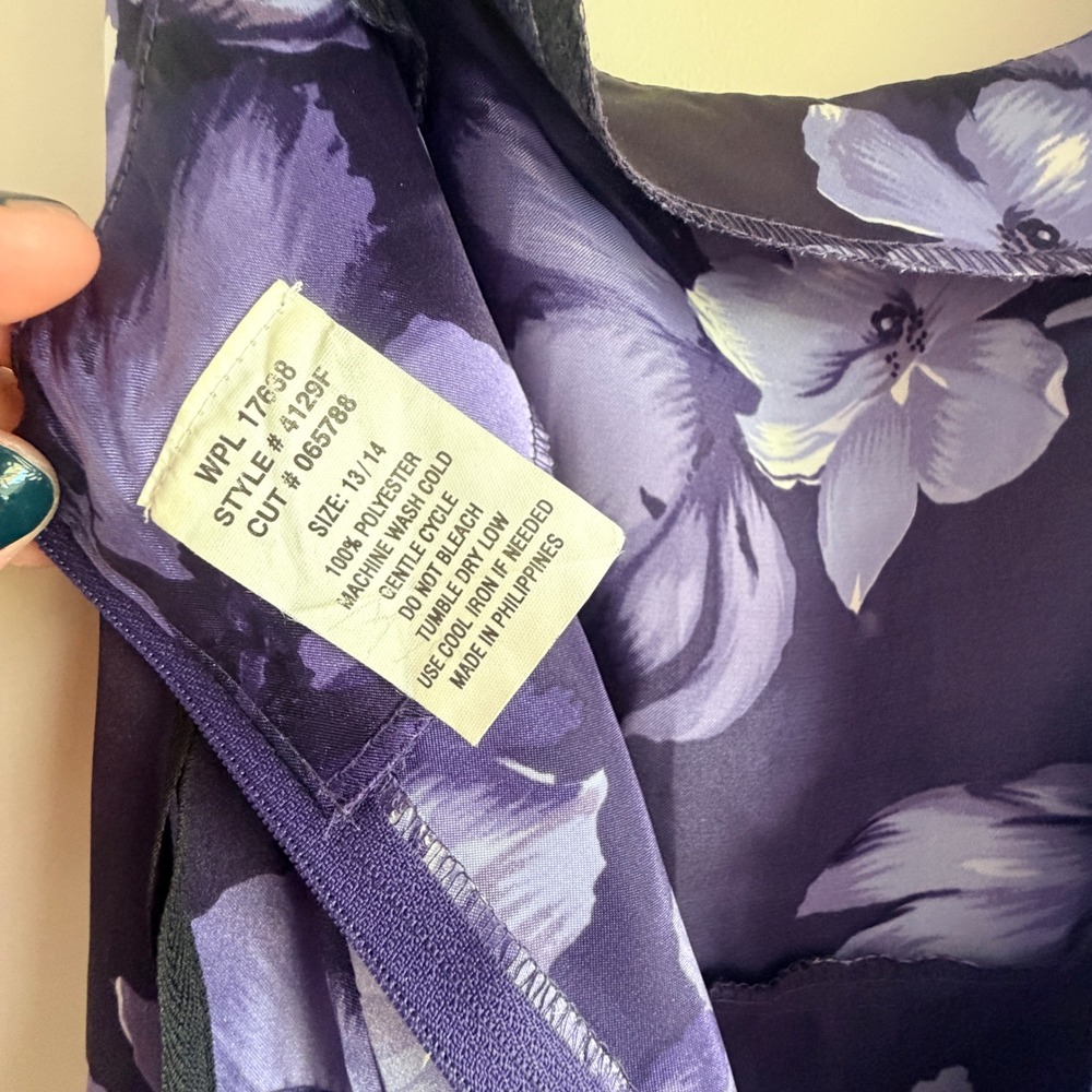 VTG Y2K Floral Maxi Dress Womens‎ 13 14 Purple Satin Flowy Fairy Cottagecore - Picture 5 of 9